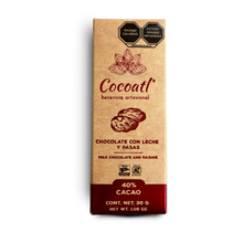 Cargar imagen en el visor de la galería, Barra De Chocolate Con Leche 40% Cacao Con Pasas 30 g.