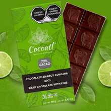 Cargar imagen en el visor de la galería, Barra De Chocolate Amargo Con Lima 72% Cacao 80 g.