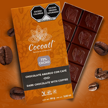 Cargar imagen en el visor de la galería, Barra De Chocolate Amargo con Granos de Café 72% Cacao 80 g.