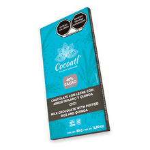 Cargar imagen en el visor de la galería, Barra De Chocolate con Leche con Arroz Inflado y Quinoa 72% Cacao 80 g.