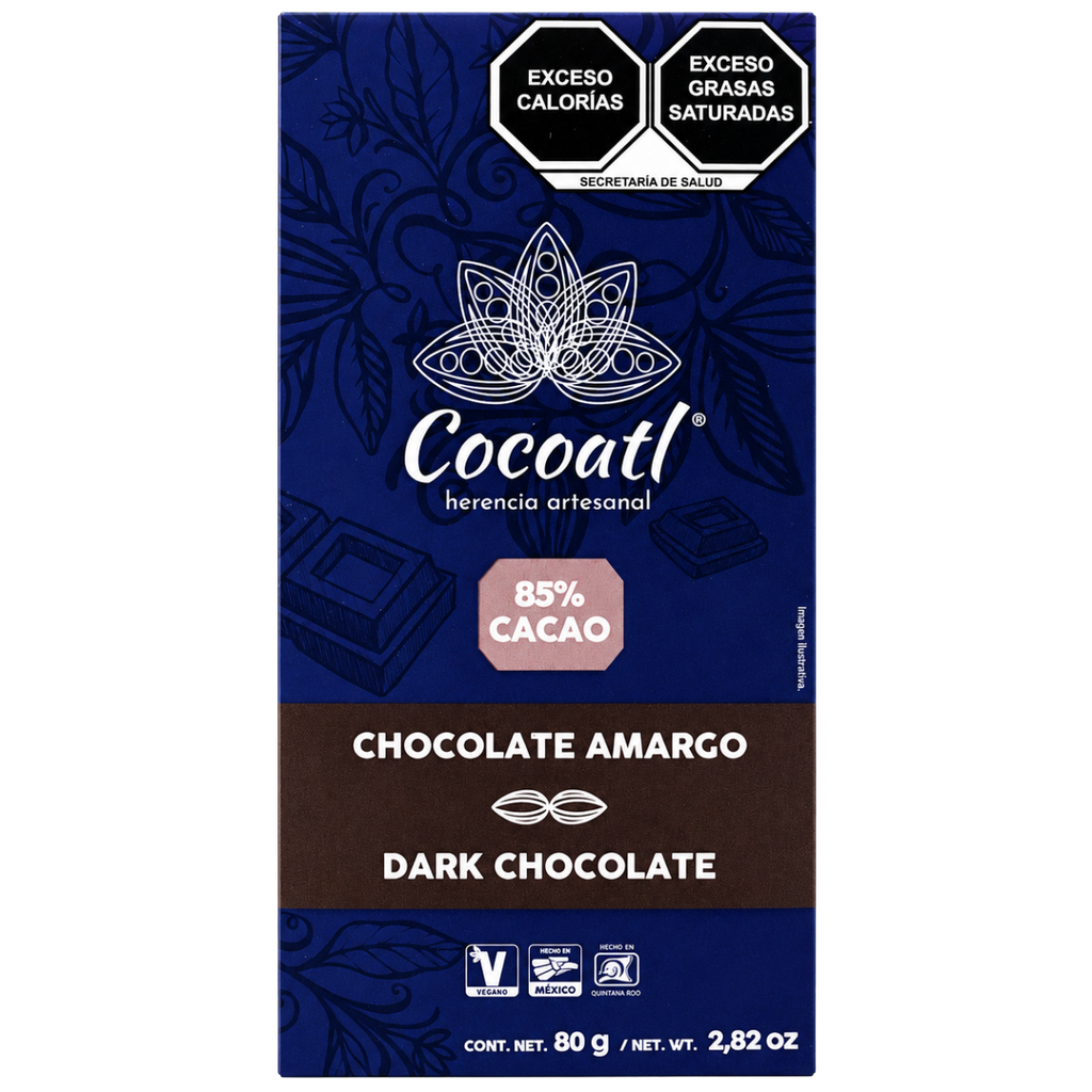 Barra De Chocolate Amargo 85% Cacao 80 g.