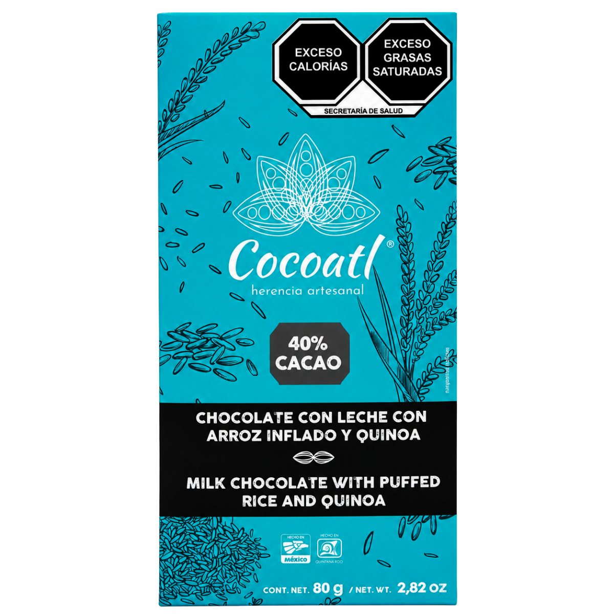 Barra De Chocolate con Leche con Arroz Inflado y Quinoa 40% Cacao 80 g.