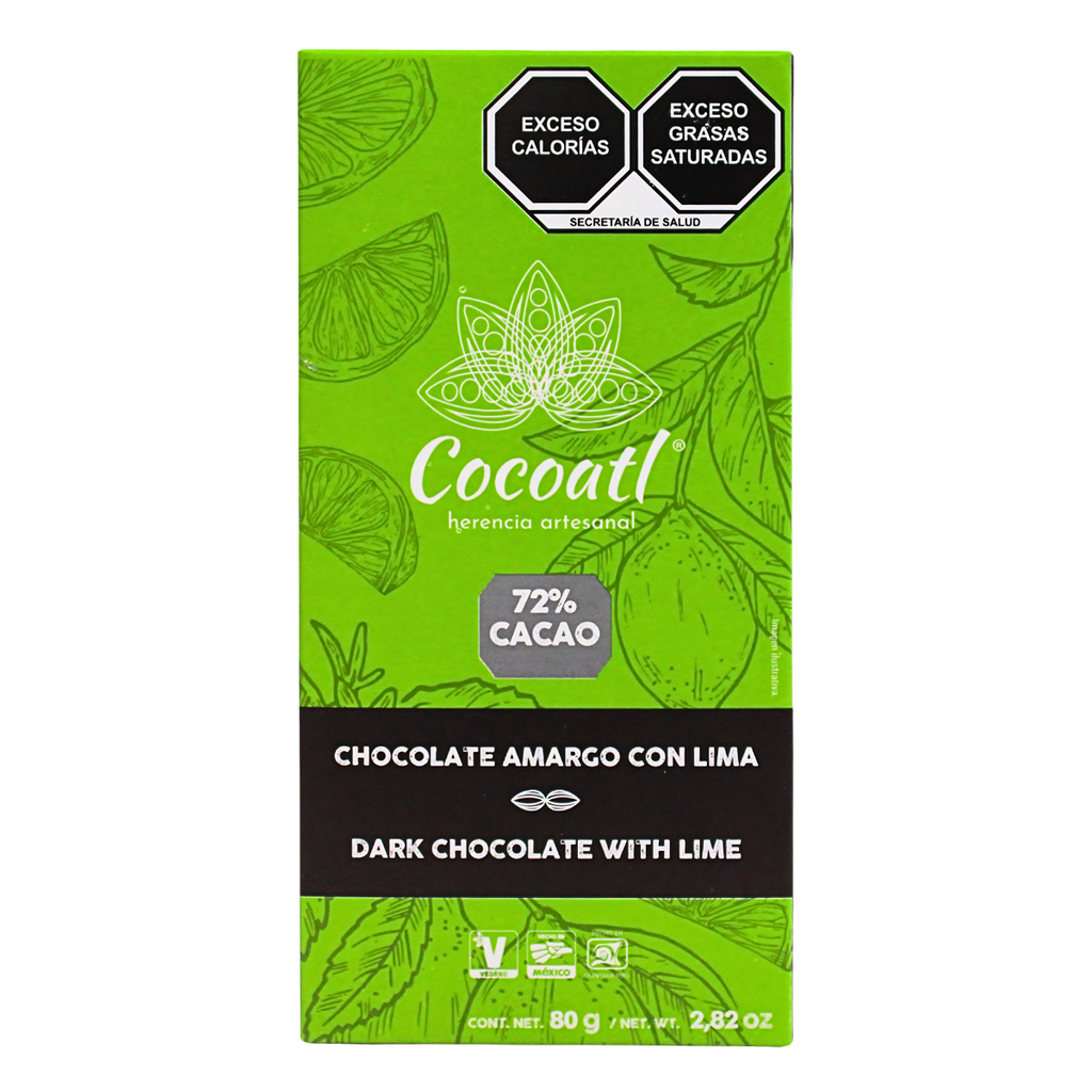 Barra De Chocolate Amargo Con Lima 72% Cacao 80 g.