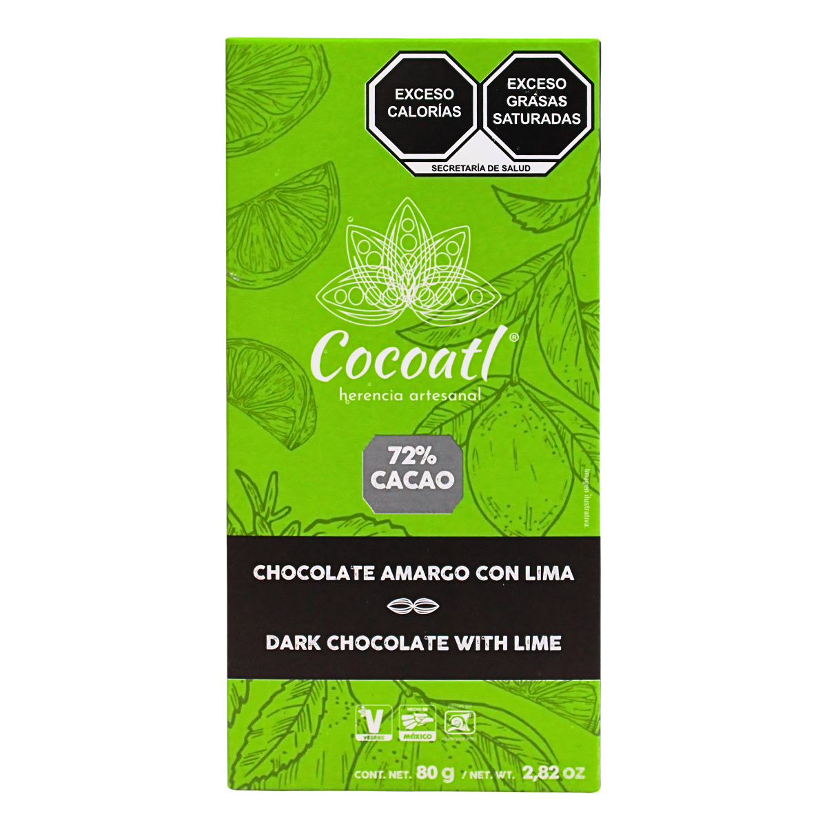 Barra De Chocolate Amargo Con Lima 72% Cacao 80 g.