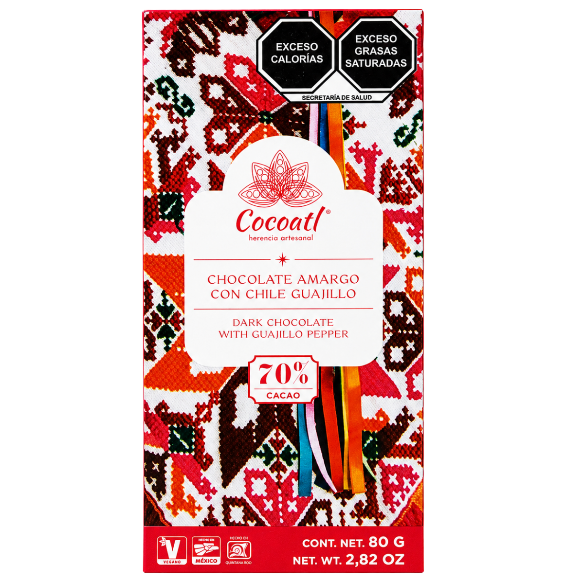 Barra De Chocolate Amargo Con Chile Guajillo Cocoatl 70% Cacao 80 g.