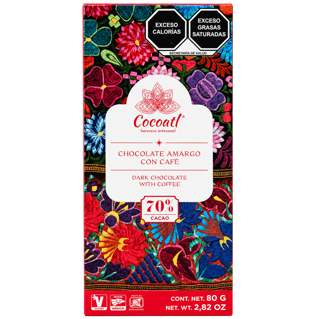 Barra De Chocolate Amargo Con Café Cocoatl 72% Cacao 80 g.