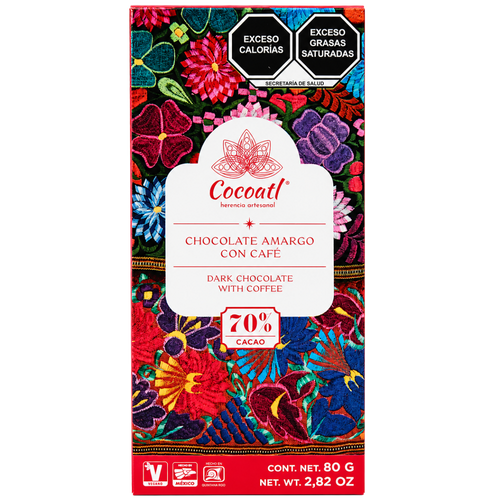 Barra De Chocolate Amargo Con Café Cocoatl 72% Cacao 80 g.