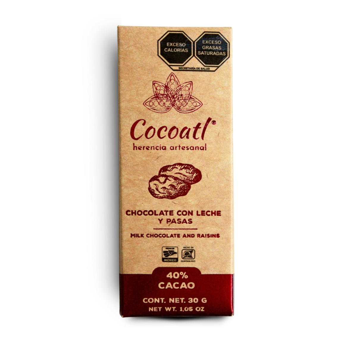 Barra De Chocolate Con Leche 40% Cacao Con Pasas 30 g.