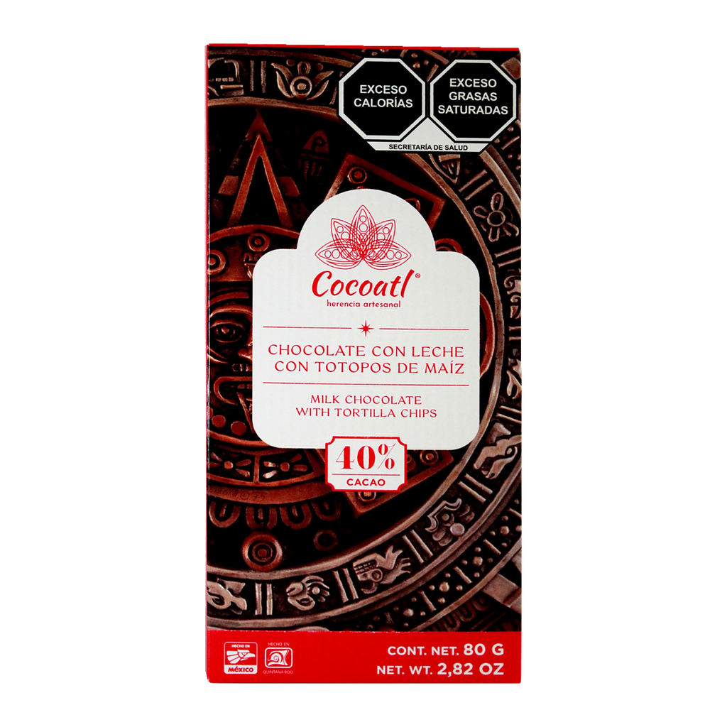 Barra Chocolate Con Leche Y Totopos De Maíz Cocoatl 40% Cacao 80 g.