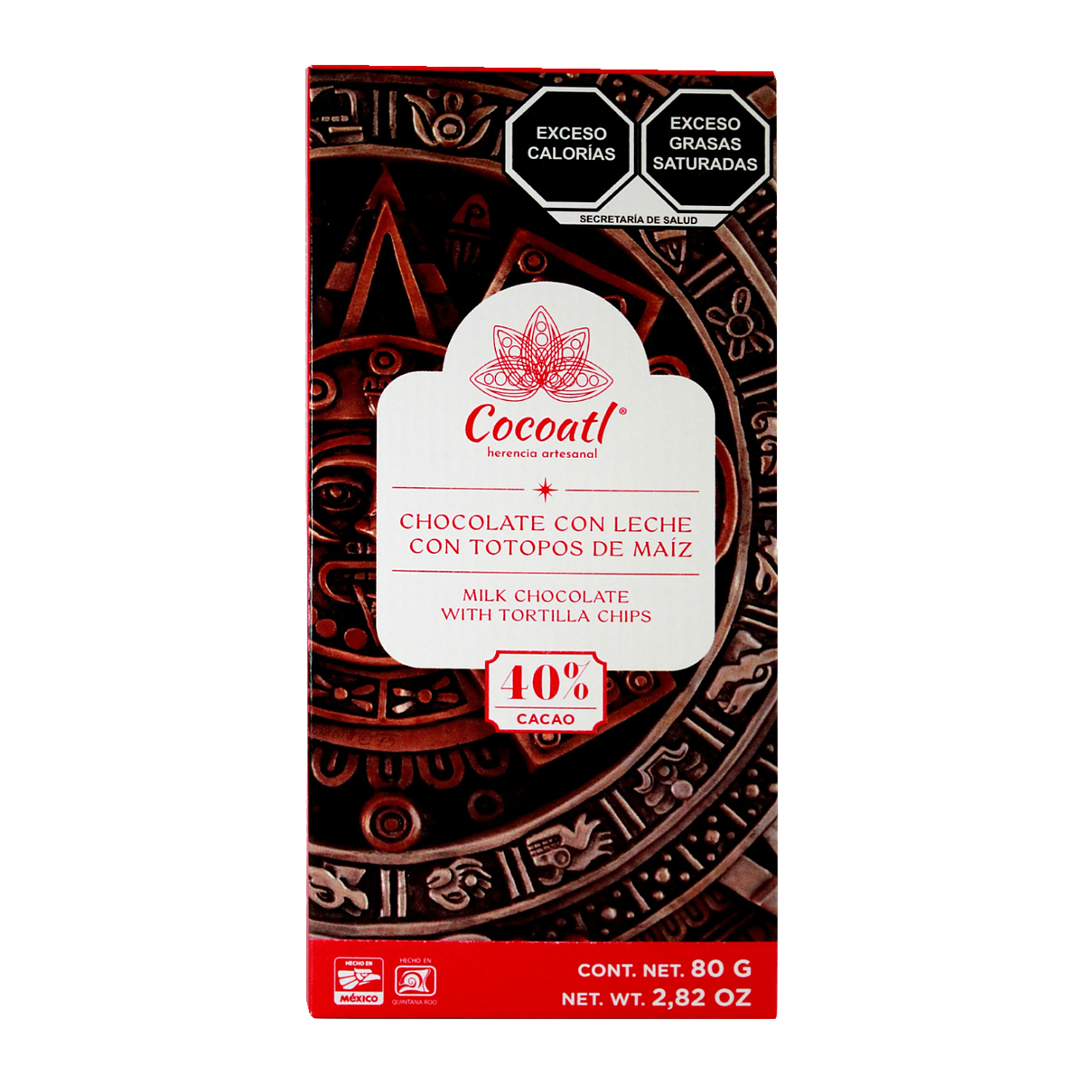 Barra Chocolate Con Leche Y Totopos De Maíz Cocoatl 40% Cacao 80 g.