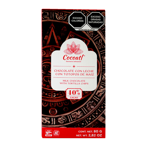 Barra Chocolate Con Leche Y Totopos De Maíz Cocoatl 40% Cacao 80 g.
