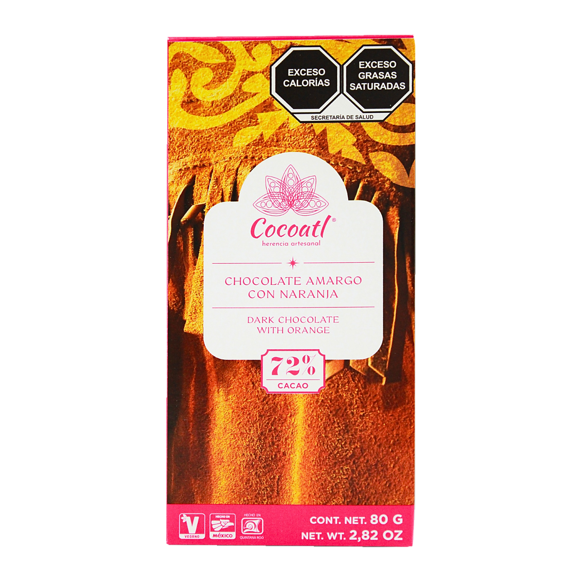 Barra De Chocolate Amargo Con Naranja Cocoatl 72% Cacao 80 g.