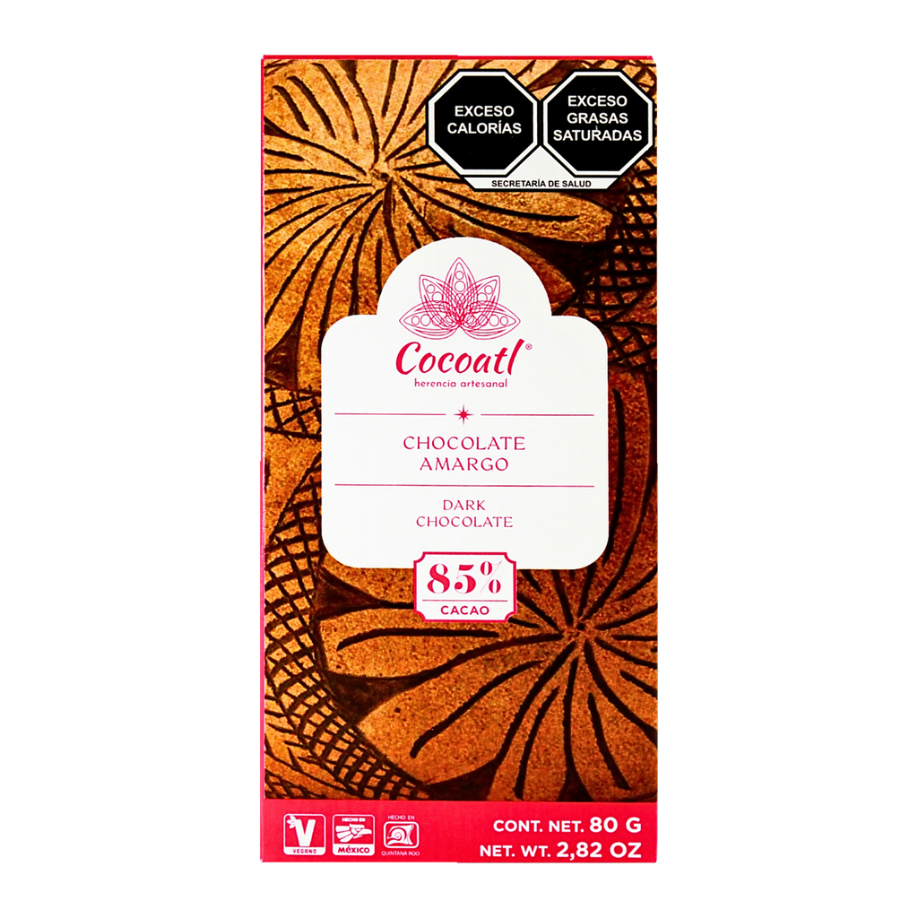 Barra De Chocolate Amargo Cocoatl 85% Cacao. 80 g.