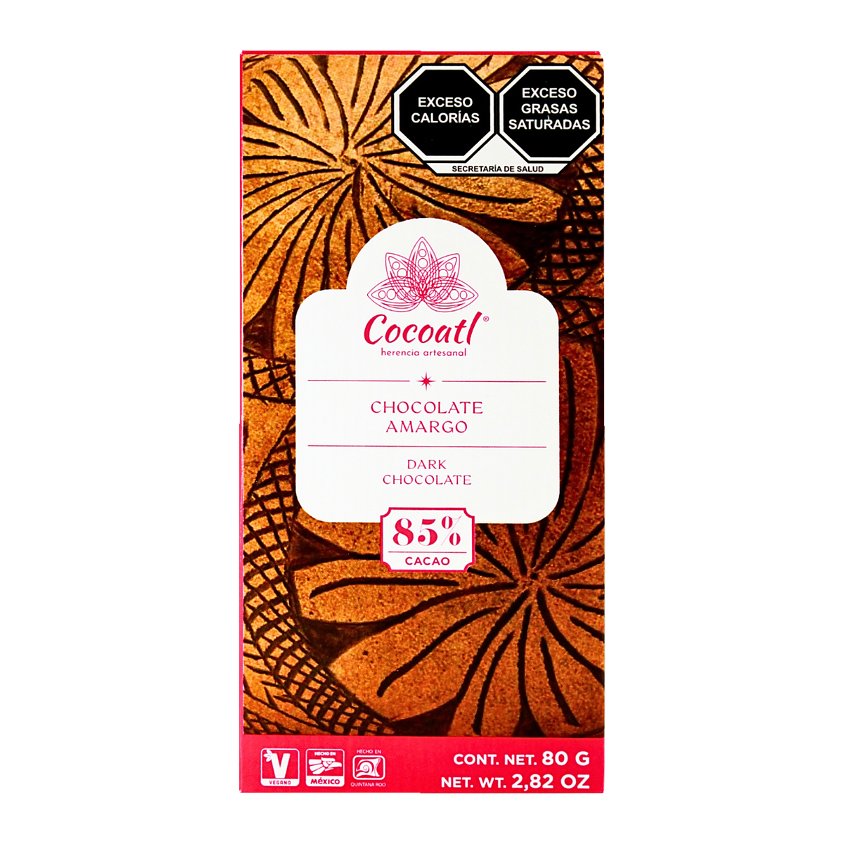 Barra De Chocolate Amargo Cocoatl 85% Cacao. 80 g.