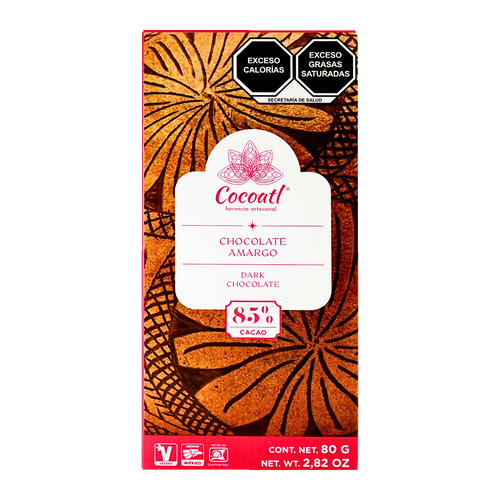 Barra De Chocolate Amargo Cocoatl 85% Cacao. 80 g.