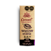 Cargar imagen en el visor de la galería, Barras De Chocolate Amargo 72% Cacao con Nibs de Cacao 30 g.
