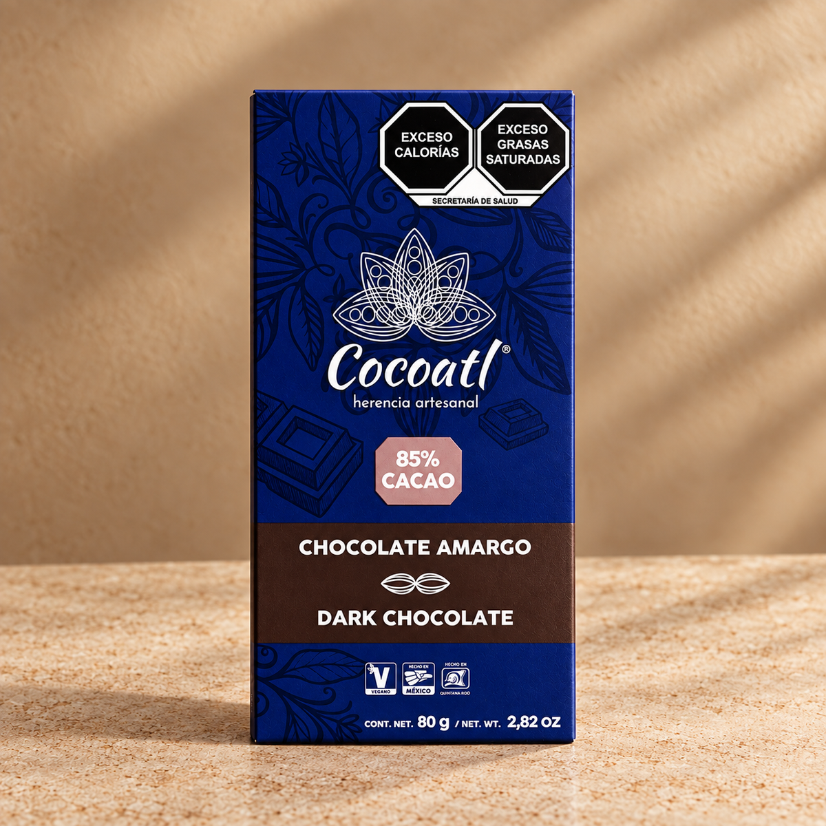 Barra De Chocolate Amargo 85% Cacao 80 g.