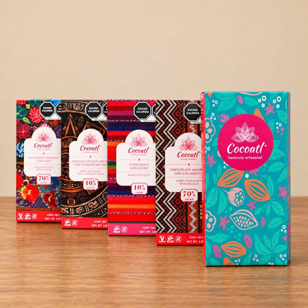 Caja Regalo Con 4 Barras Chocolate Celebrando México, 80 g. c/u