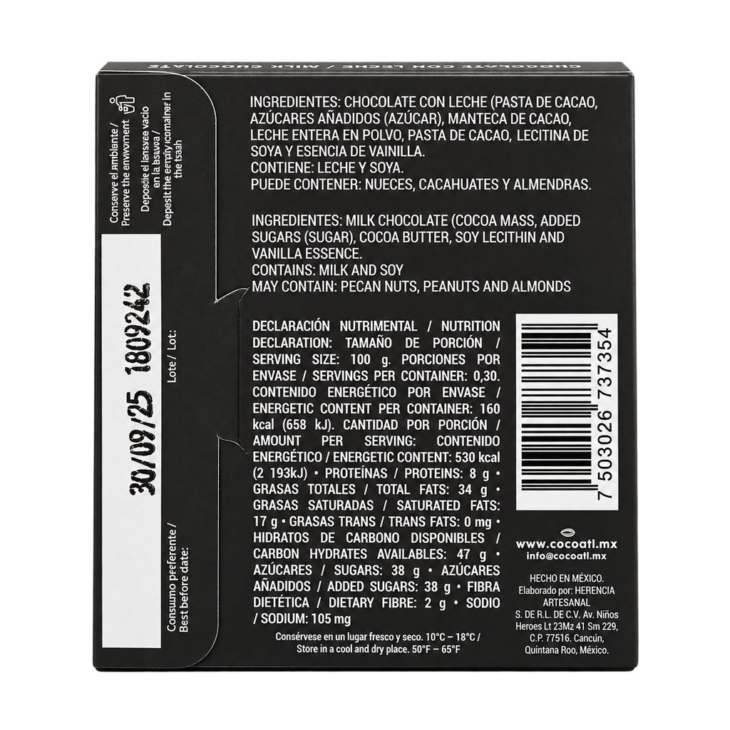 Barra de Chocolate Con Leche Jaguar 40% Cacao 30 g.