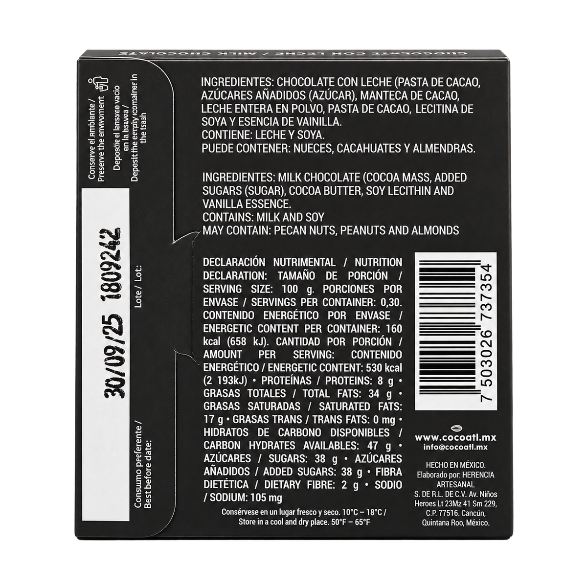 Barra de Chocolate Con Leche Jaguar 40% Cacao 30 g.