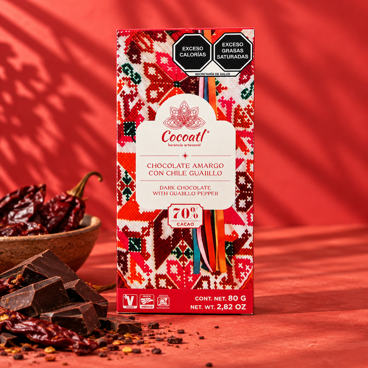 Barra De Chocolate Amargo Con Chile Guajillo Cocoatl 70% Cacao 80 g.
