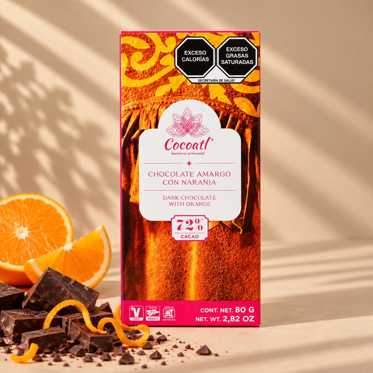 Barra De Chocolate Amargo Con Naranja Cocoatl 72% Cacao 80 g.