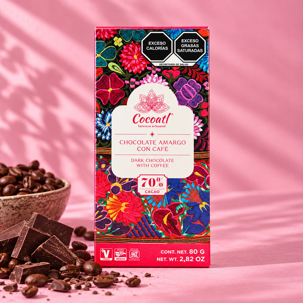 Barra De Chocolate Amargo Con Café Cocoatl 72% Cacao 80 g.