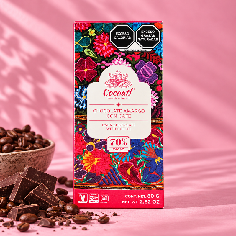 Barra De Chocolate Amargo Con Café Cocoatl 72% Cacao 80 g.