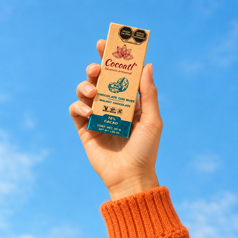 Barra De Chocolate Amargo 72% Cacao con Nuez 30 g.