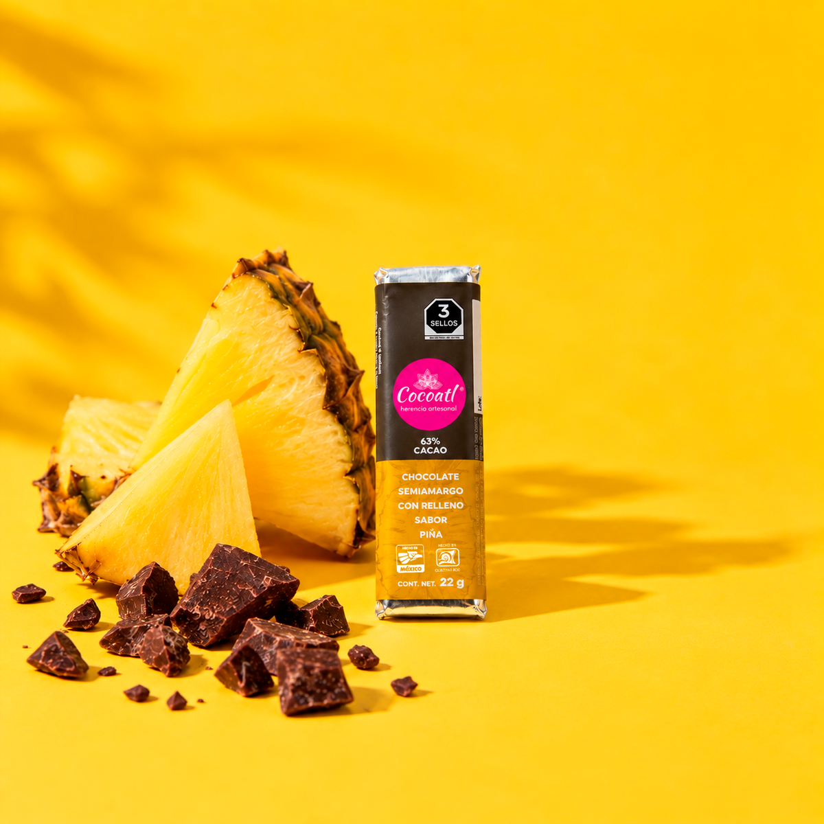 Barra de Chocolate Amargo con Relleno de Piña 63% Cacao 22 g.
