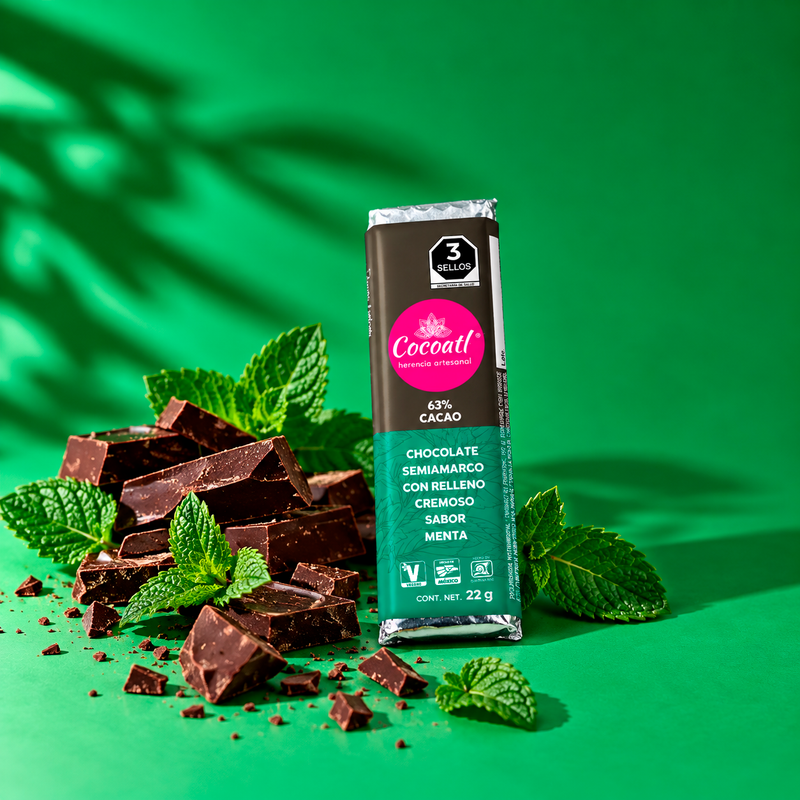 Barra de Chocolate Amargo con Relleno de Menta 63% Cacao 22 g.